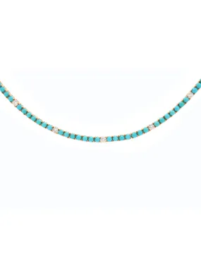12.07ct Turquoise Diamond 18K Gold Tennis Necklace