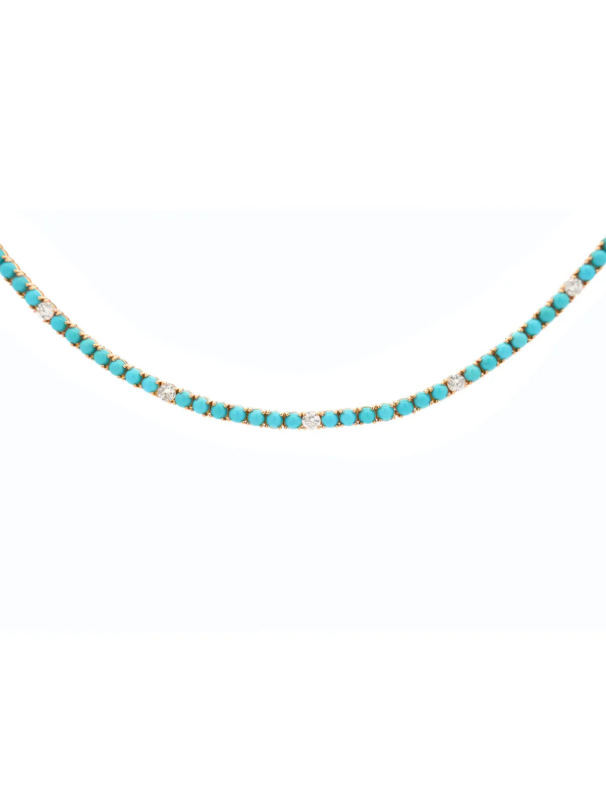 12.07ct Turquoise Diamond 18K Gold Tennis Necklace