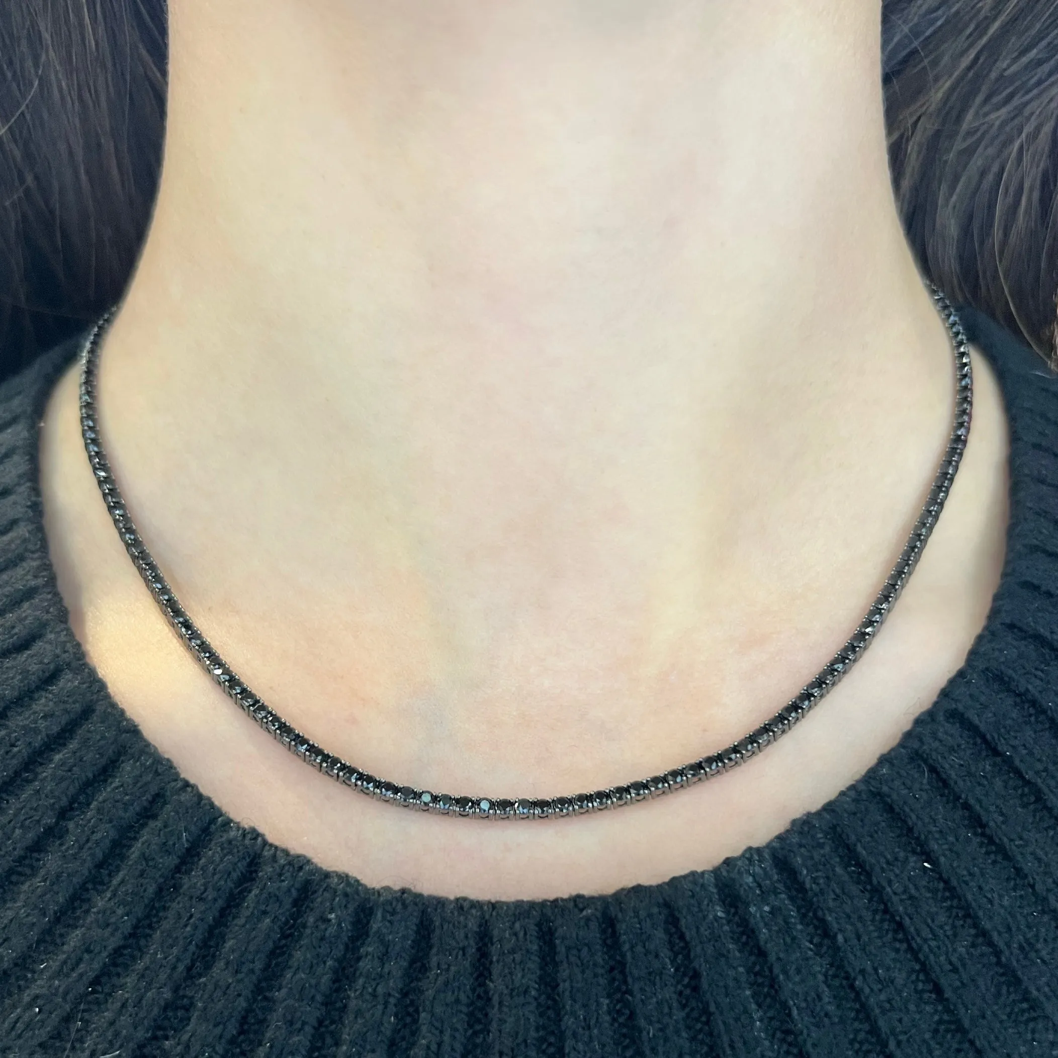 14K BLACK GOLD 5.28 CT BLACK DIAMOND TENNIS NECKLACE
