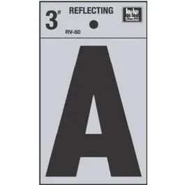 Address Letter, "A", Black Reflective Vinyl, Adhesive, 3-In.