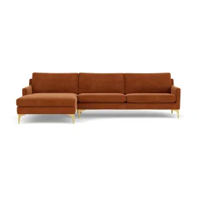 Astha Fabric Left Chaise Sofa (Brass Metal, Moss Rust)