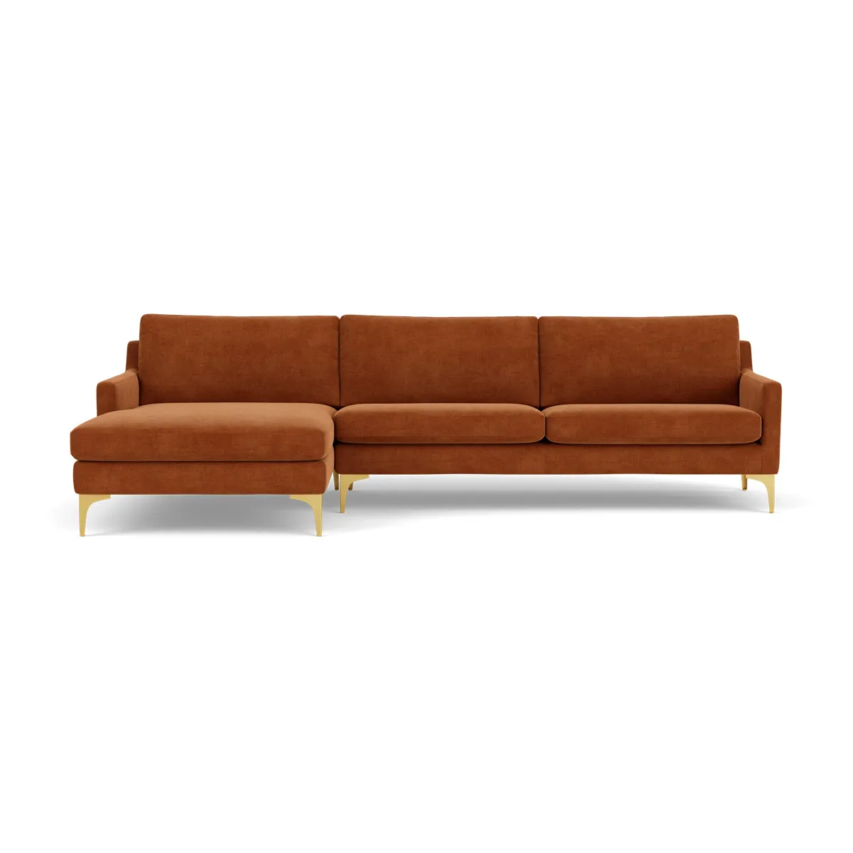 Astha Fabric Left Chaise Sofa (Brass Metal, Moss Rust)
