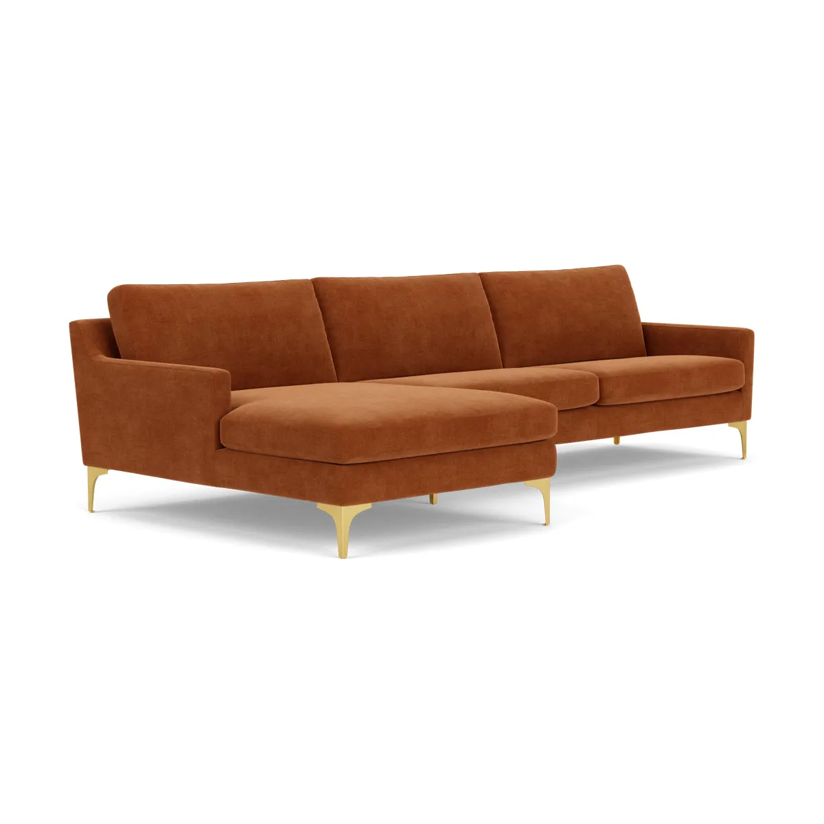 Astha Fabric Left Chaise Sofa (Brass Metal, Moss Rust)