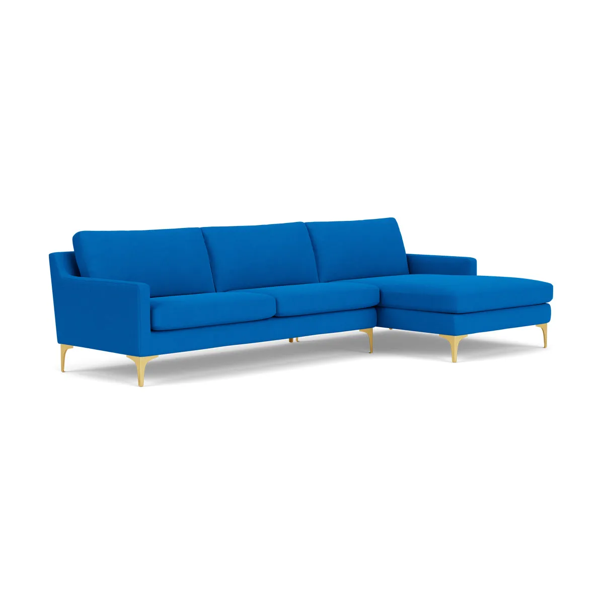 Astha Fabric Right Chaise Sofa (Brass Metal, Cobalt Blue)