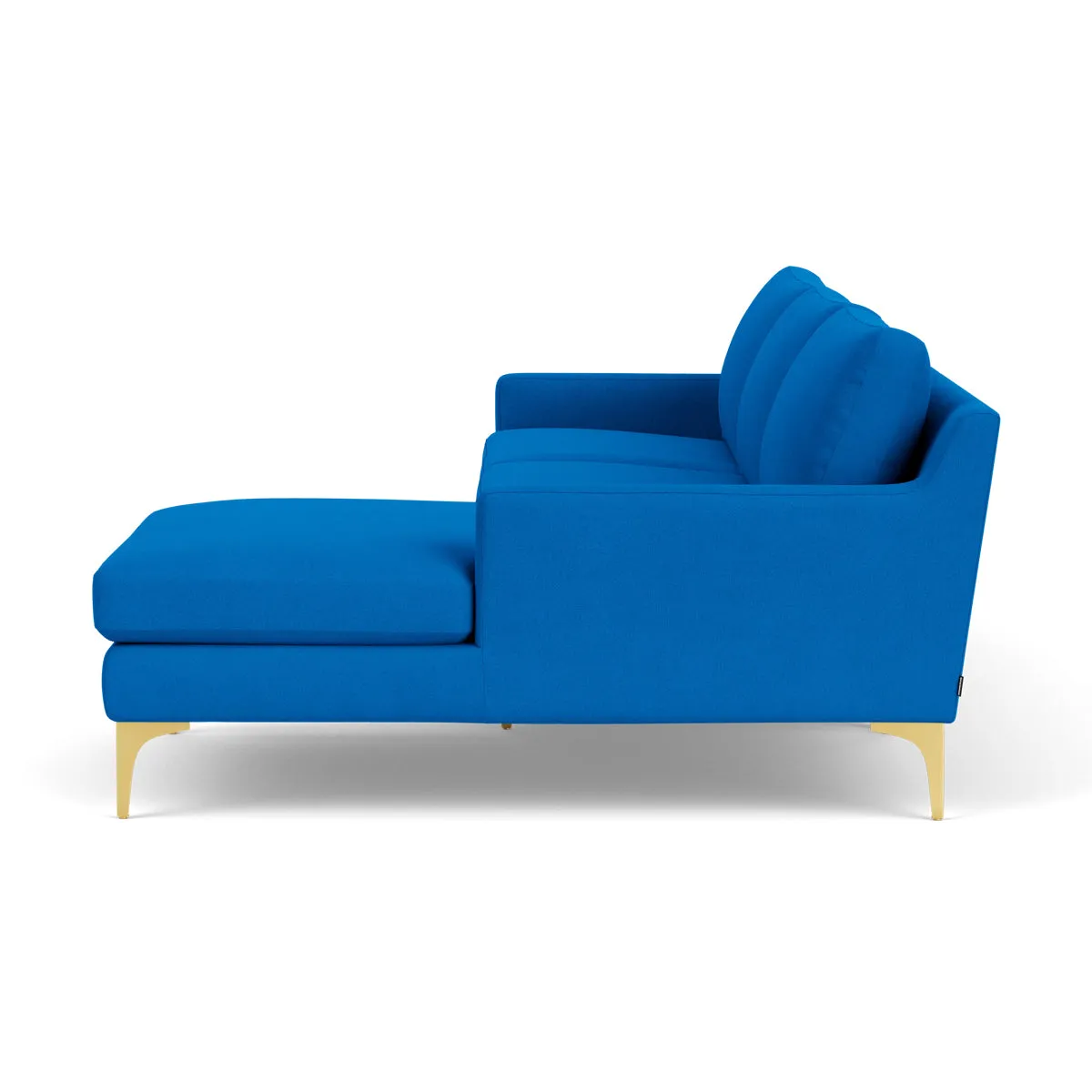 Astha Fabric Right Chaise Sofa (Brass Metal, Cobalt Blue)