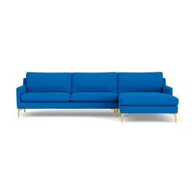 Astha Fabric Right Chaise Sofa (Brass Metal, Cobalt Blue)