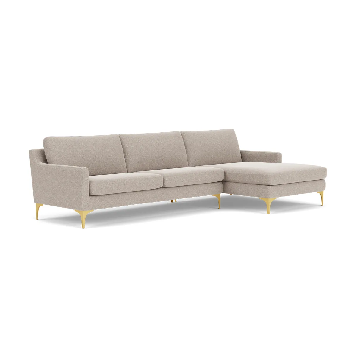 Astha Fabric Right Chaise Sofa (Brass Metal, Stone)