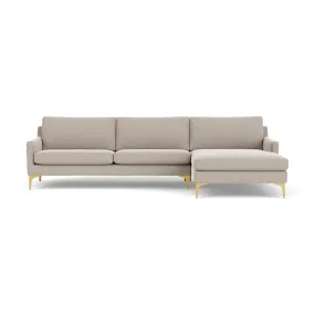Astha Fabric Right Chaise Sofa (Brass Metal, Stone)