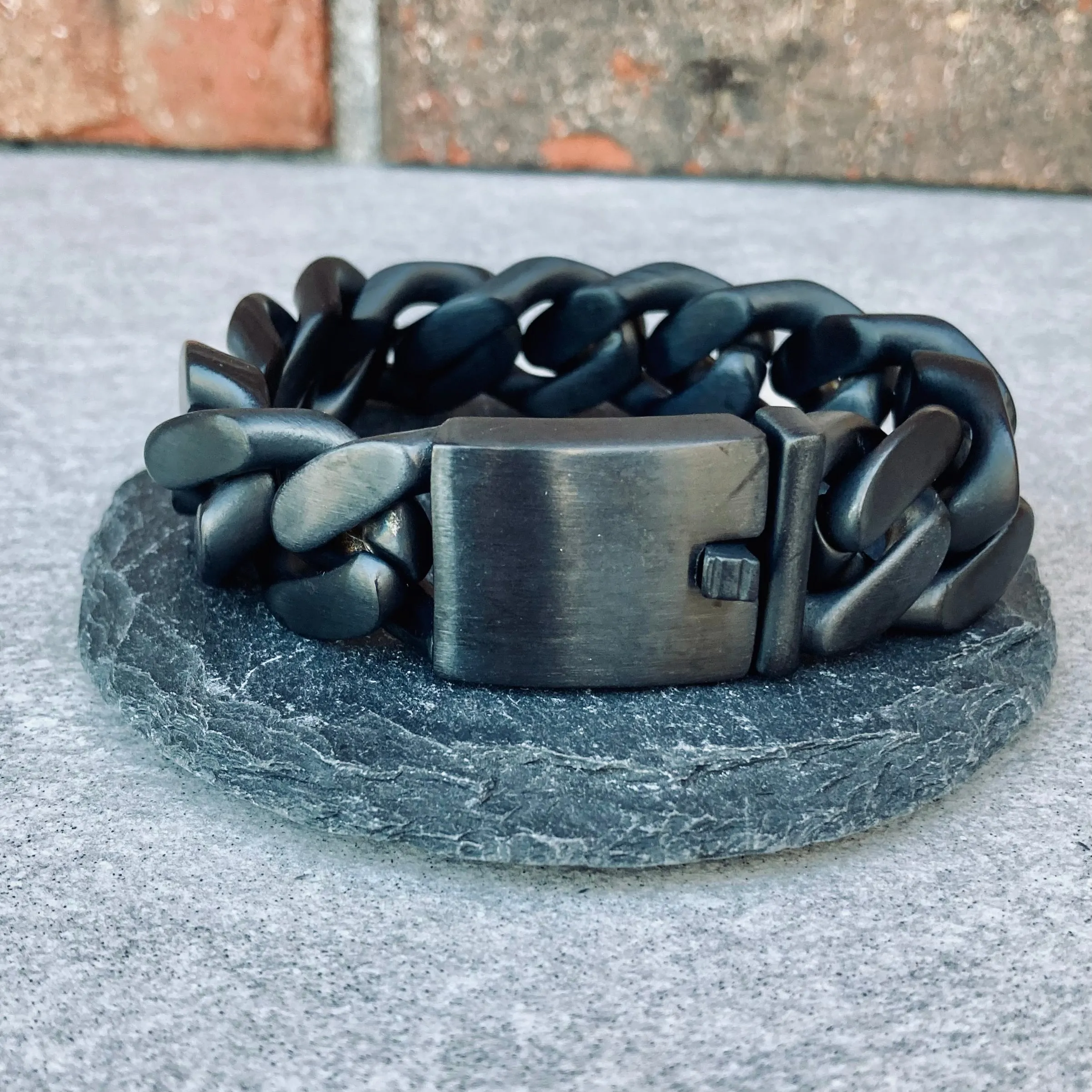 Bagger Bracelet - "EASY BIKER" - Matte Black Stainless - 3/4" wide - B75