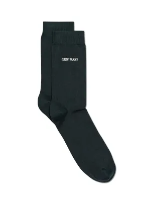 Chaussettes unies brodées 'Saint James' - en jersey de coton (VEGETAL)
