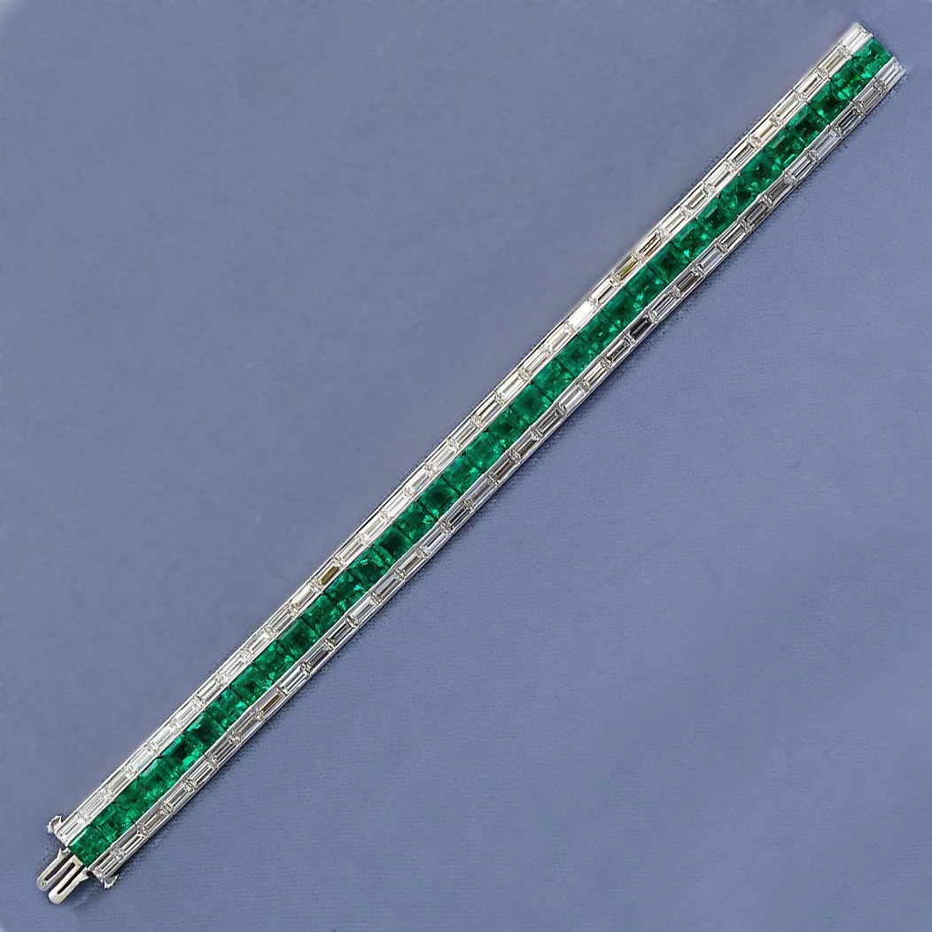 Colombian Emerald Diamond Line Tennis Bracelet