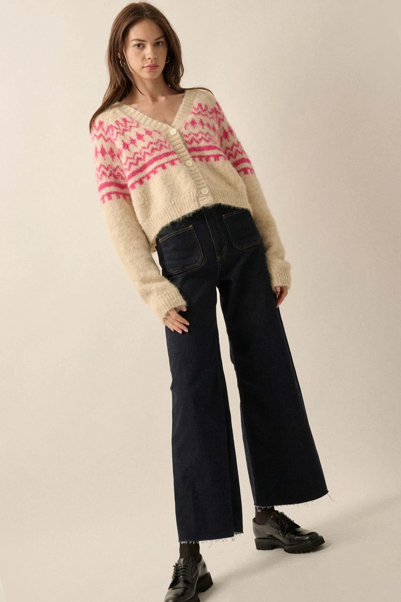 Deer Valley Fuzzy Knit Alpine Cardigan Sweater