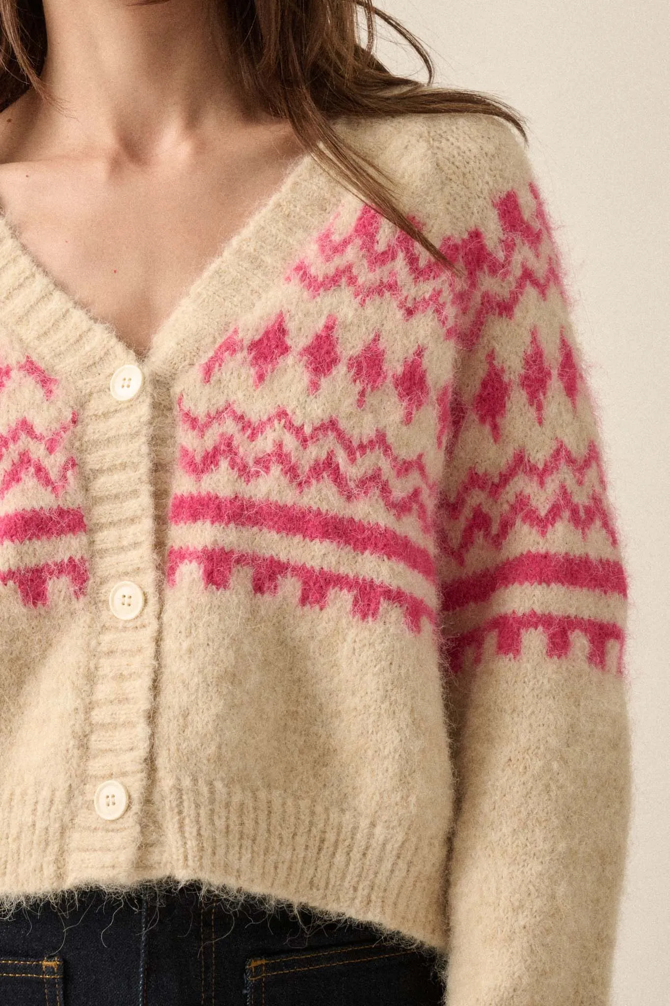 Deer Valley Fuzzy Knit Alpine Cardigan Sweater