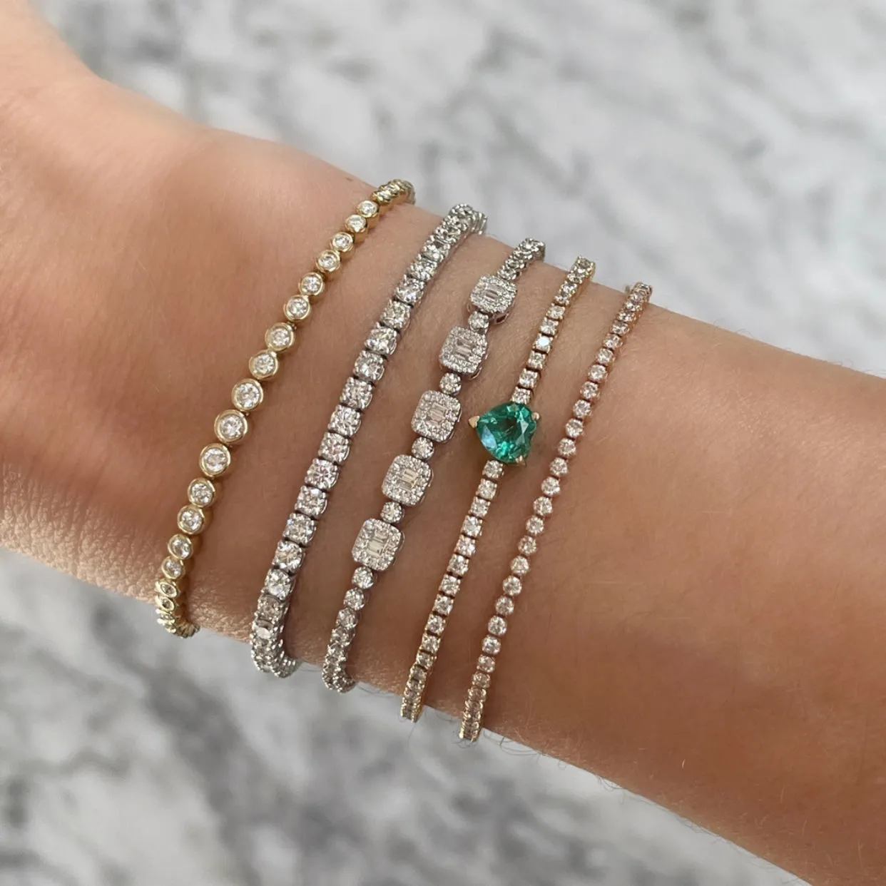 Diamond Baguette with Diamond Halo Tennis Bracelet