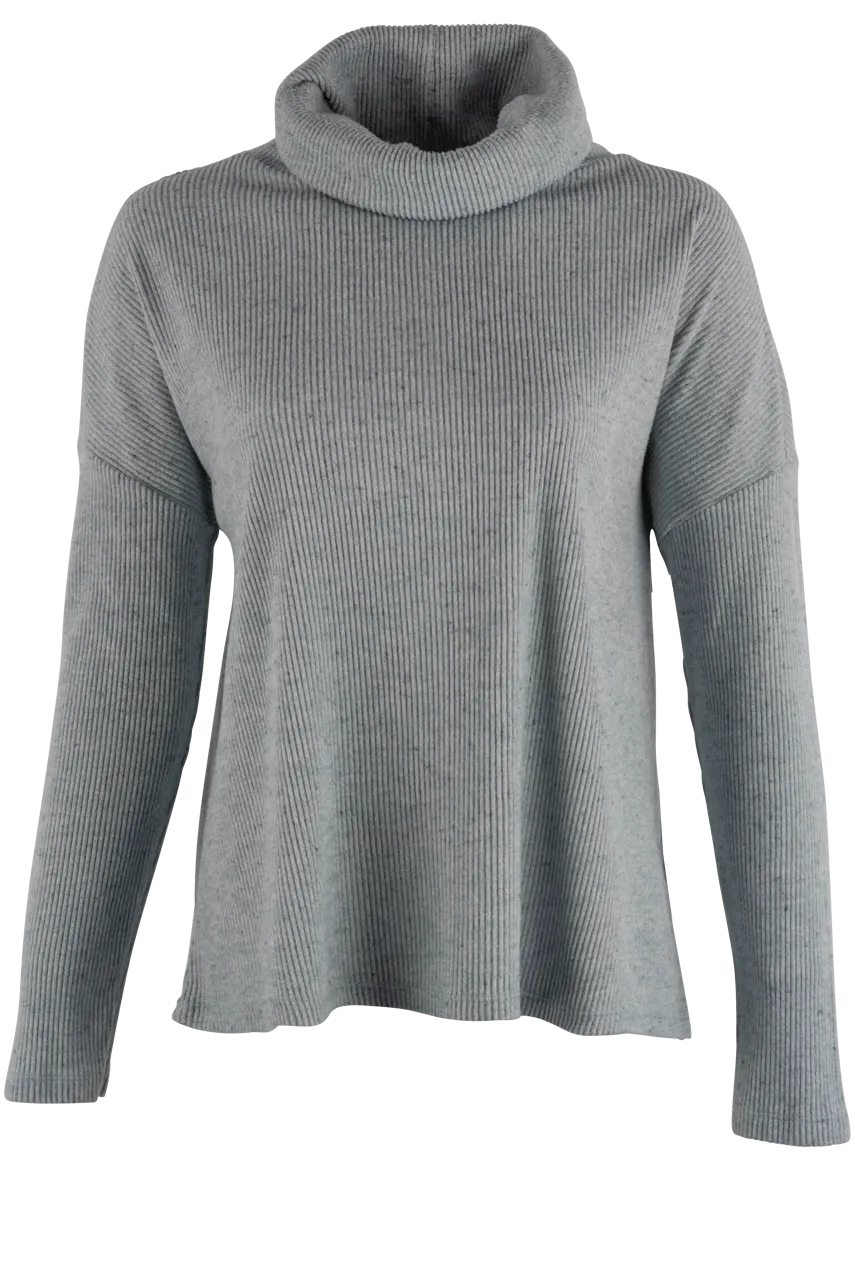 Dylan Grey Fuzzy Flecked Cowl Neck Top