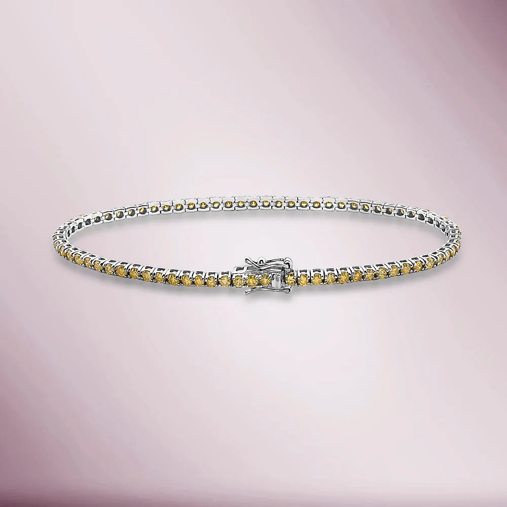 Fancy Yellow Diamonds Tennis Bracelet (2.80 ct.) 2 mm 4-Prongs Setting in 14K Gold