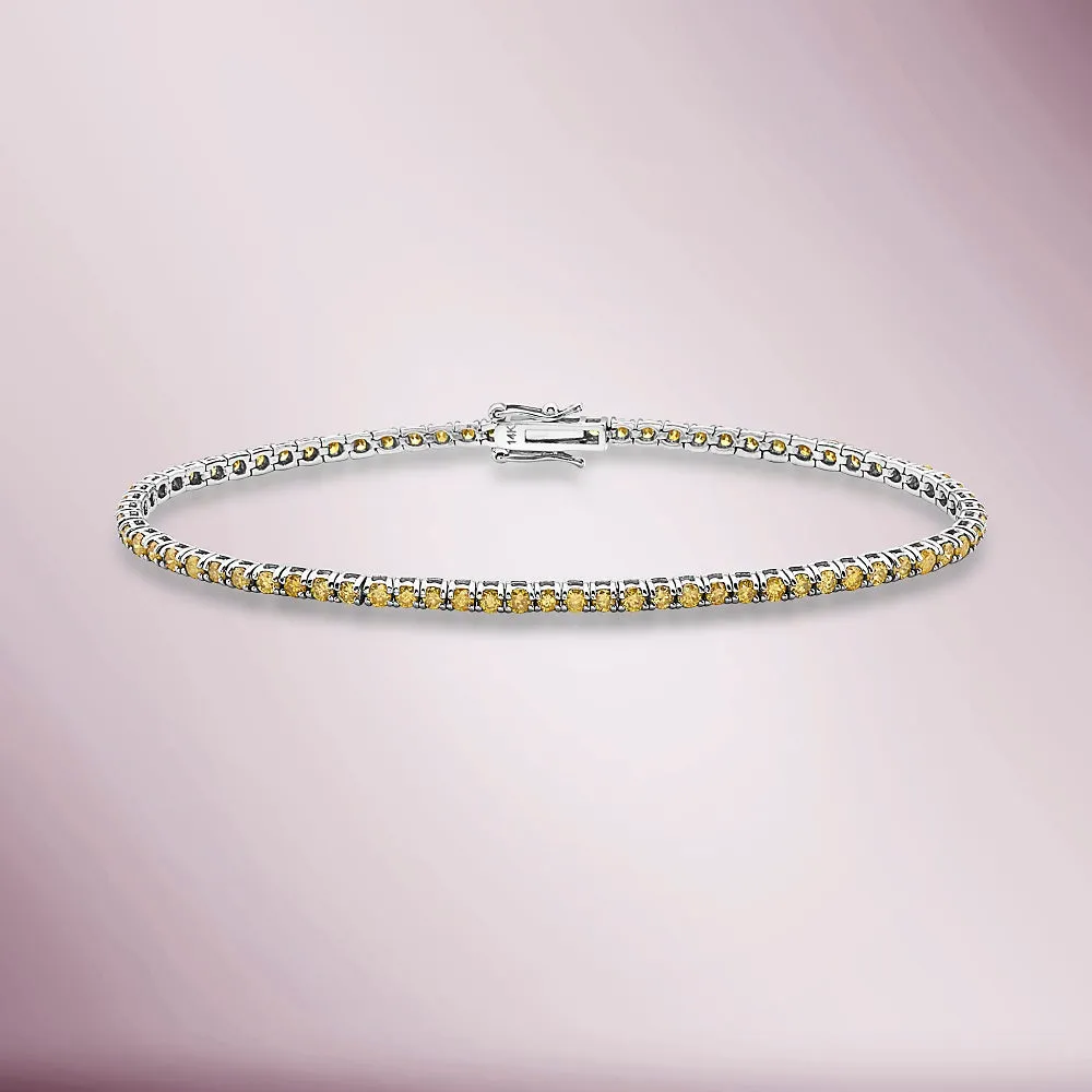 Fancy Yellow Diamonds Tennis Bracelet (2.80 ct.) 2 mm 4-Prongs Setting in 14K Gold