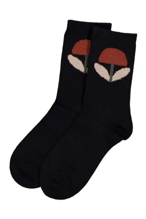 Fuzzy Flower Socks Black
