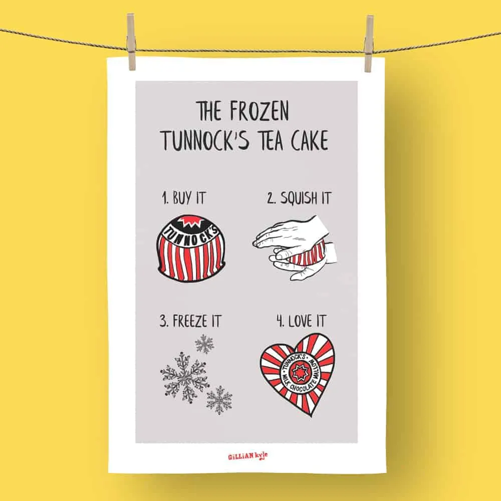 Gillian Kyle The Frozen Tunnock's Tea Cake Tea Towel.