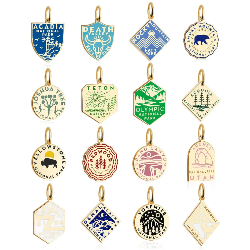 Grand Teton National Park Charm, Solid Gold Enamel