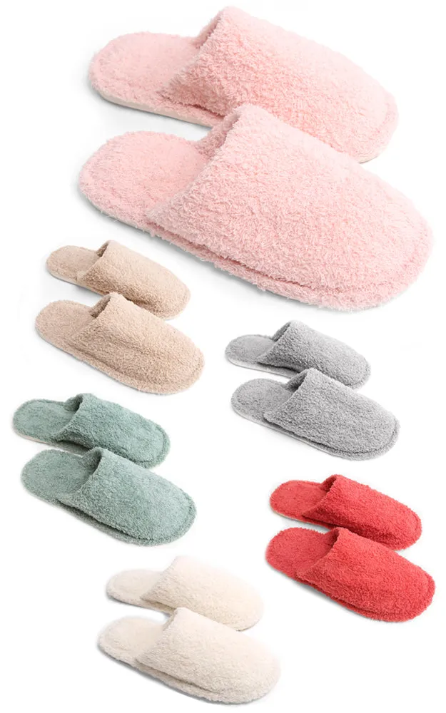 JCL1030 Solid Color Fuzzy Fur Cozy Slippers 6 Pairs Pack
