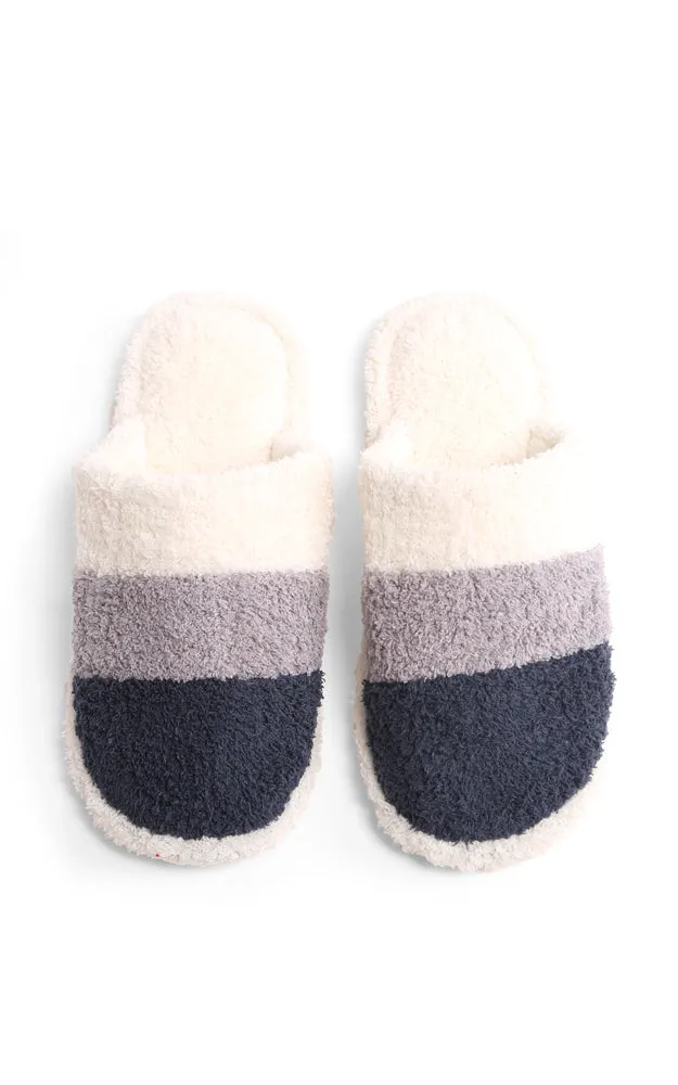 JCL1031 Three Tone Stripe Fuzzy Fur Cozy Slippers 6 Pairs Pack