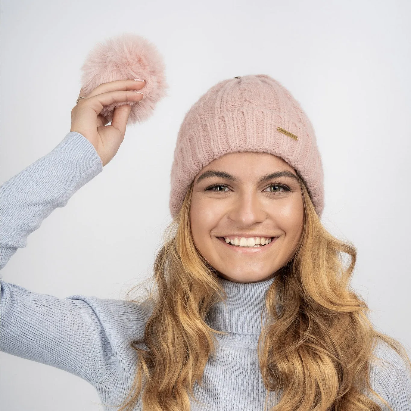 Laura Satin Lined Beanie With Detachable Pom - Soft Pink