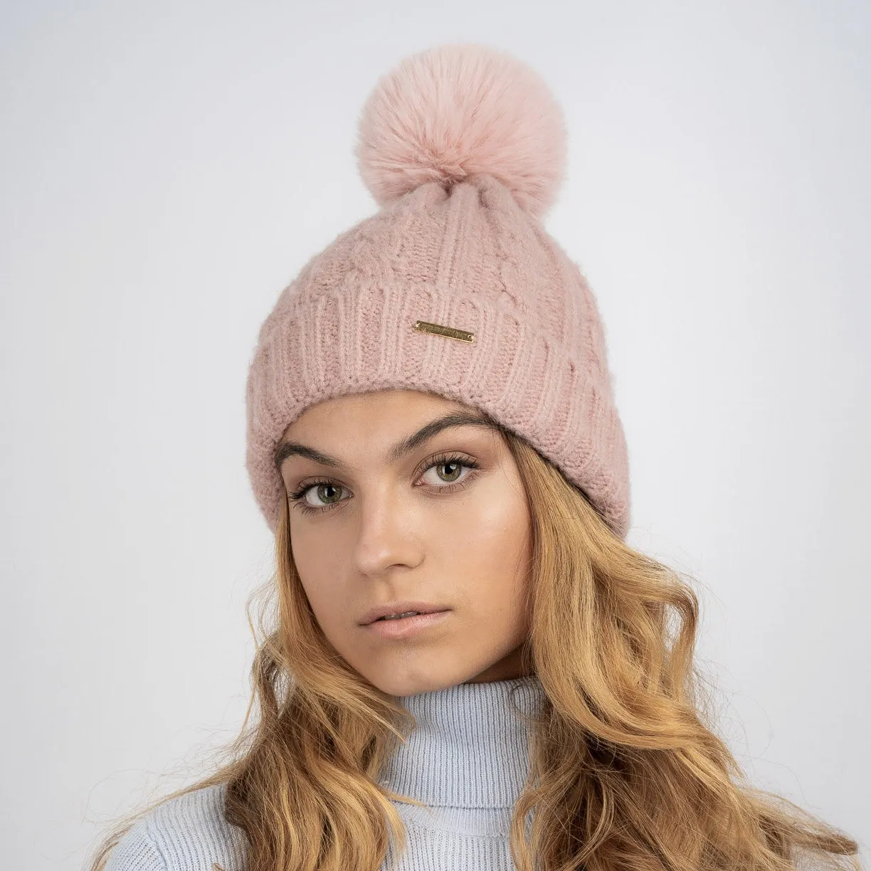 Laura Satin Lined Beanie With Detachable Pom - Soft Pink