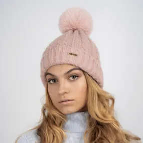 Laura Satin Lined Beanie With Detachable Pom - Soft Pink