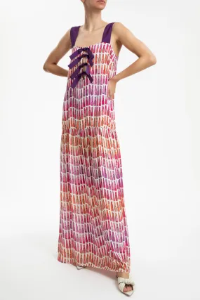 Lipstick Ruffled Long Dress With Bows
