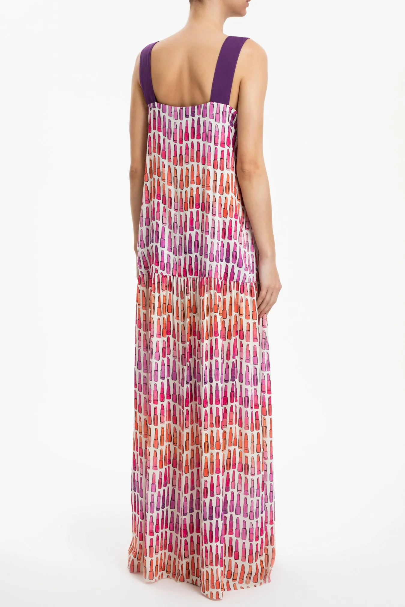 Lipstick Ruffled Long Dress With Bows