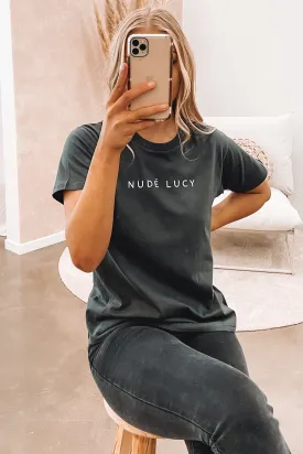 Nude Lucy Organic Slogan Tee Washed Black