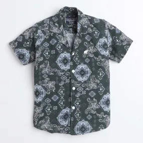 Polka Tots Cotton Half Sleeves Floral Printed Shirt - Dark Green