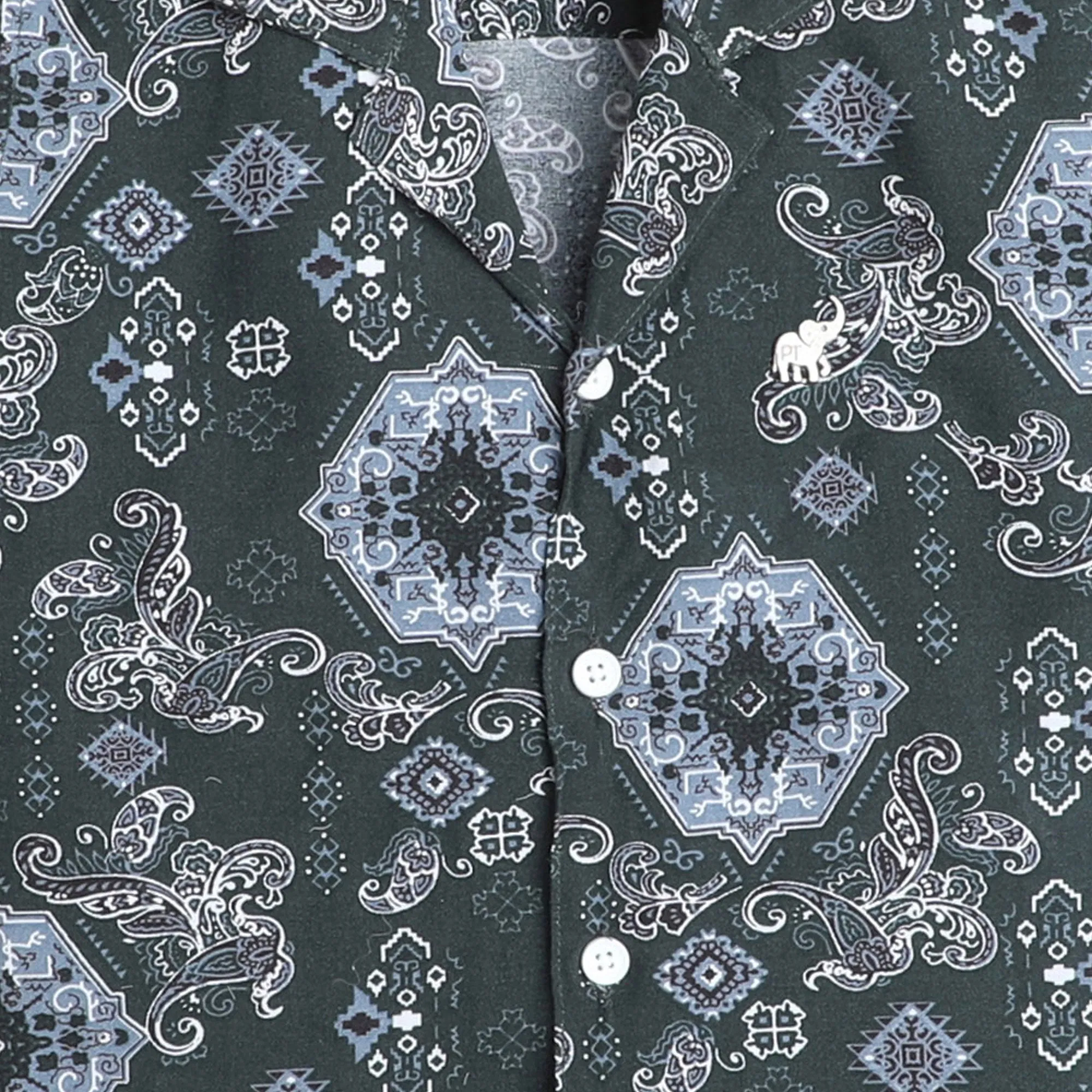 Polka Tots Cotton Half Sleeves Floral Printed Shirt - Dark Green