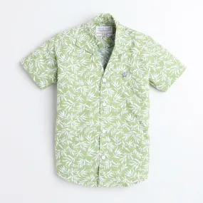 Polka Tots Cotton Half Sleeves Floral Printed Tennis Collar Shirt - Green