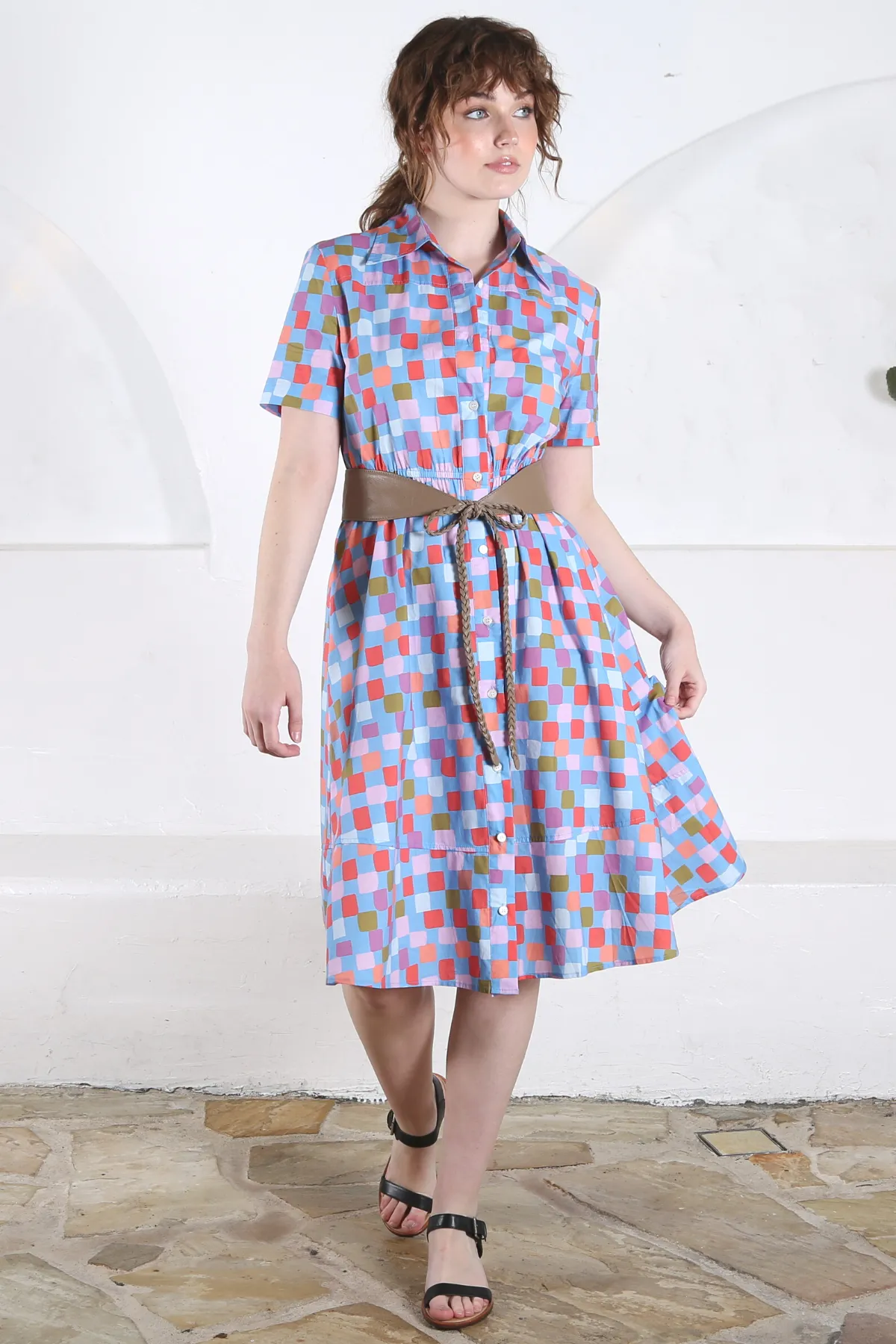 Pompidou Fitted Dress Pool Blue in Cotton