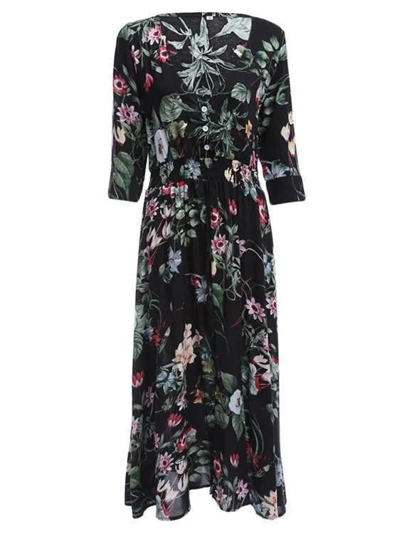 Pretty Bohemia Floral Printed V Neck Maxi Dress