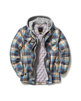 Quilted Lined Flannel Hooded Shirt Jacket with Zipper [HOK740]