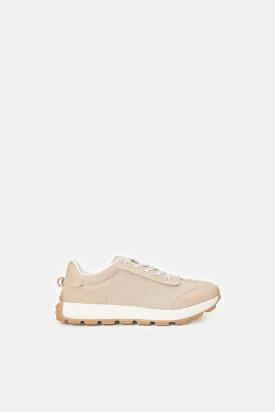 Senior Girls Beige Lace-Up Sneakers