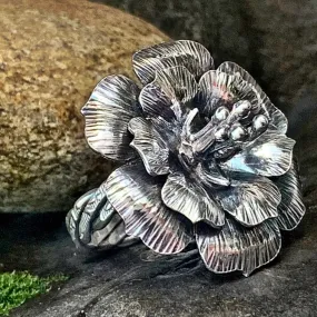 Sterling silver, flower statement ring. UK size P