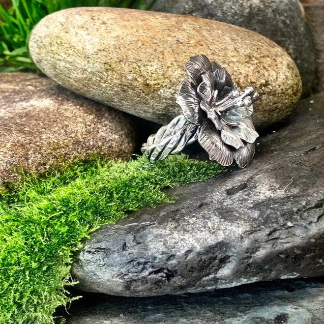 Sterling silver, flower statement ring. UK size P