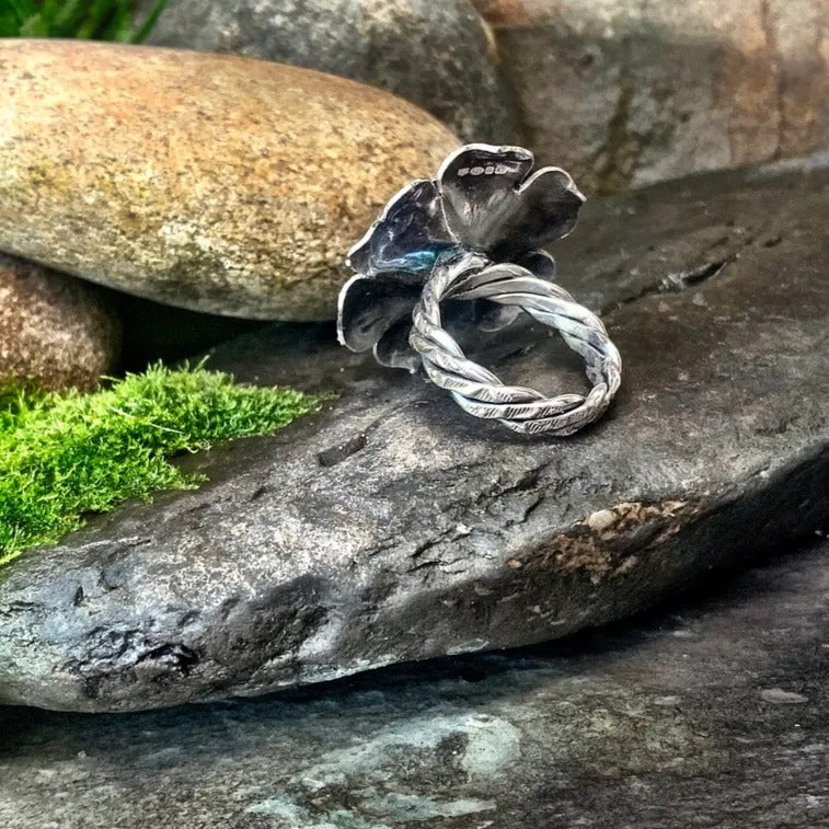 Sterling silver, flower statement ring. UK size P