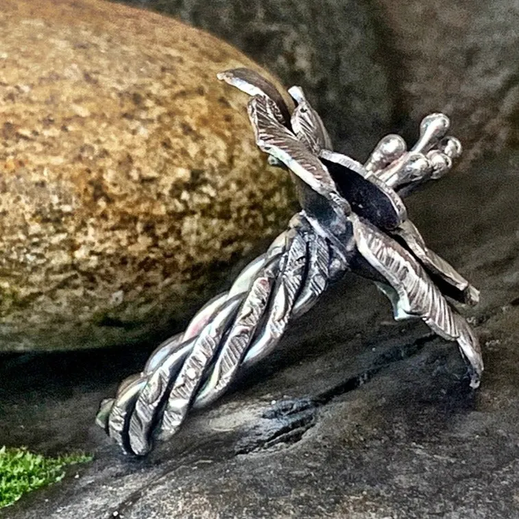 Sterling silver, flower statement ring. UK size P
