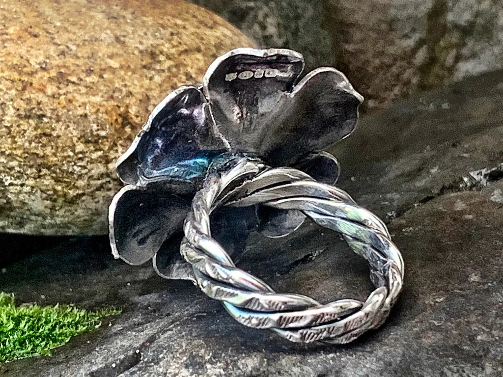 Sterling silver, flower statement ring. UK size P