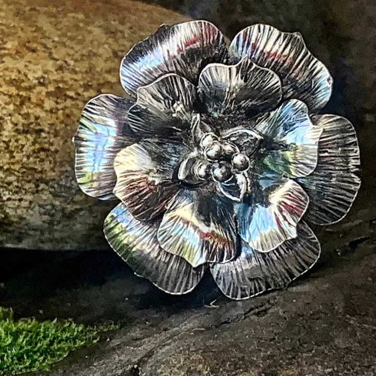 Sterling silver, flower statement ring. UK size P